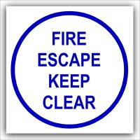 1 x Fire Escape Keep Clear-87mm,Blue on White-Health and Safety Security Door Warning Sticker Sign-87mm,Blue on White-Health and Safety Security Door Warning Sticker Sign